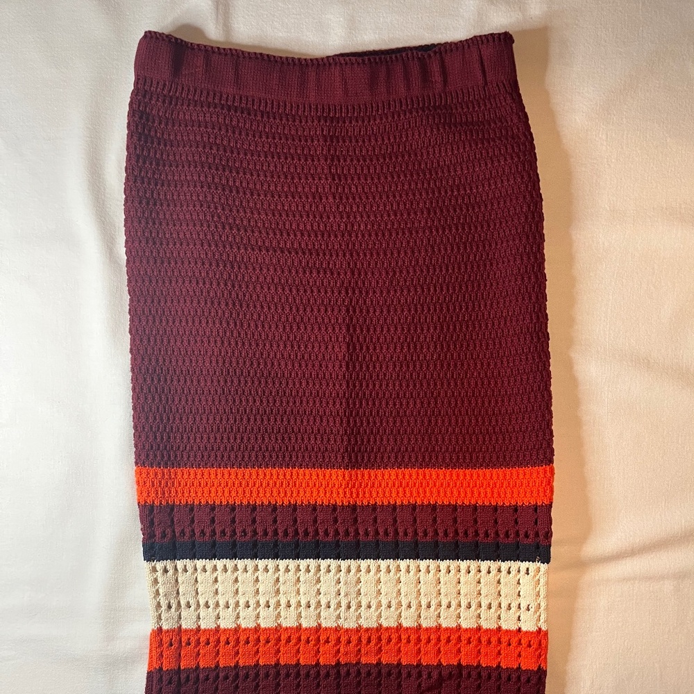 Free People Women's Side Slit Ribbed Knit Midi Skirt Burgundy Size Medium NWOT